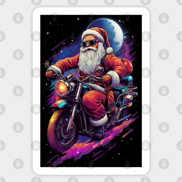 Santa in Space on a Motorcycle Sticker by TNM Design